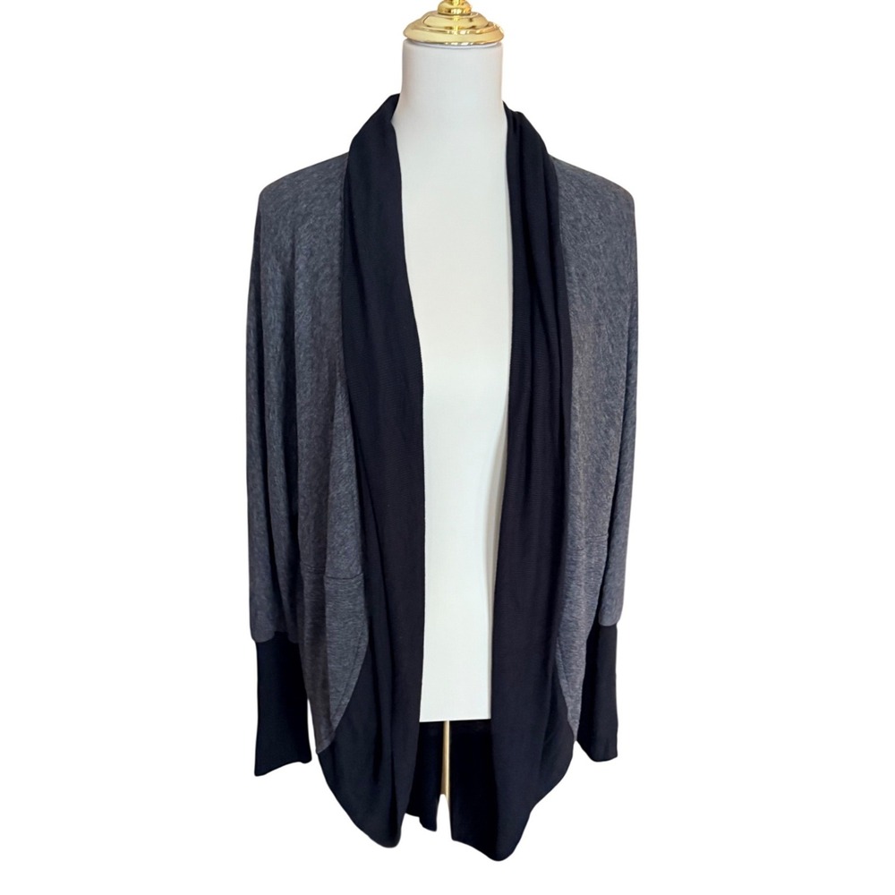 Red 23 Womens Open Front Draped Cardigan Grey Black Two Tone Knit Sweater Small